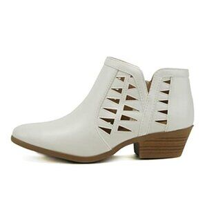 Womens Perforated Cut Out Block Heel Ankle Booties Wide Fit